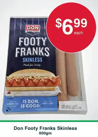 Australian Butchers Store Don Footy Franks Skinless offer