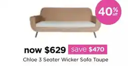 Early Settler Chloe 3 Seater Wicker Sofa Taupe offer