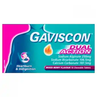 Pharmacy Direct Gaviscon dual action mixed berry 16 chewable tablets offer
