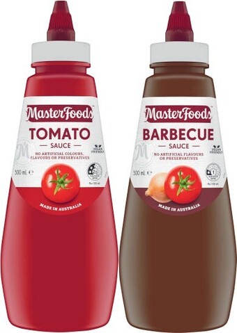 Coles Masterfoods Squeezy Tomato or Barbecue Sauce 500mL offer