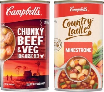 Coles Campbellu2019s Country Ladle or Chunky Soup 495g-505g offer
