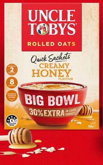 Coles Uncle Tobys Rolled Oats Quick Sachets Big Bowl 368g offer
