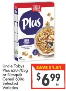 Supa Valu Uncle tobys plus or nesquik cereal offer
