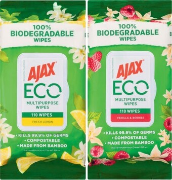 Coles Ajax Eco Multipurpose Wipes 110 Pack offer