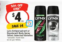 IGA Lynx antiperspirant or deodorant body spray offer