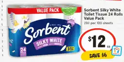 IGA Sorbent silky white toilet tissue 24 rolls value pack offer