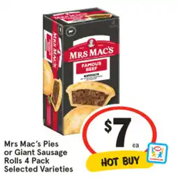 IGA Mrs Mac's Pies or Giant Sausage Rolls offer