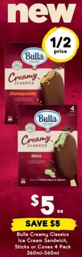 Drakes Bulla Creamy Classics Ice Cream Sandwich, Sticks or Cones offer