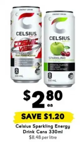 Drakes Celsius Sparkling Energy Drink Cans offer