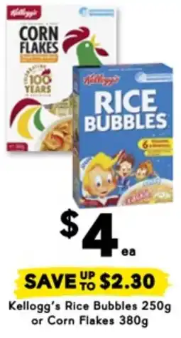 Drakes Kellogg's Rice Bubbles or Corn Flakes offer