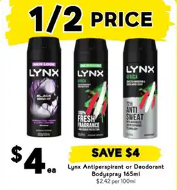 Drakes Lynx Antiperspirant or Deodorant Bodyspray offer