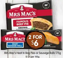 Spudshed Mrs Mac's Heat In Bag Pies or Sausage Rolls offer