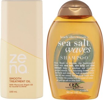 Coles Zena Treatment Oil 100mL or Ogx Sea Salt Waves Shampoo or Conditioner 385mL offer