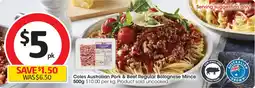 Coles Coles Australian Pork & Beef Regular Bolognese Mince offer