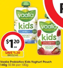 Coles Vaalia Probiotics Kids Yoghurt Pouch offer