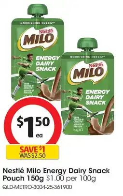 Coles Nestlé Milo Energy Dairy Snack Pouch offer