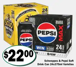 Friendly Grocer Schweppes & Pepsi Soft Drink Can offer