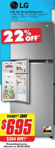 The Good Guys Top Mount Refrigerator offer