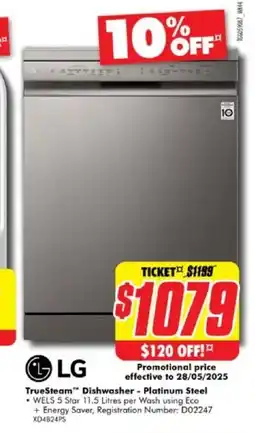 The Good Guys TrueSteam Dishwasher - Platinum Steel offer
