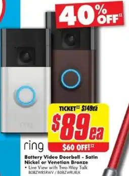The Good Guys Battery Video Doorbell - Satin Nickel or Venetian Bronze offer