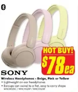 The Good Guys Wireless Headphones - Beige, Pink or Yellow offer
