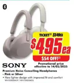 The Good Guys Premium Noise Cancelling Headphones - Pink or Silver offer