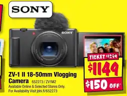 JB Hi-Fi ZV-1 II 18-50mm Vlogging Camera 652273/ZV1M2 Available Online & Selected Stores Only. For Availability Visit jbhi.fi/652273 offer