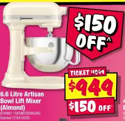 JB Hi-Fi 6.6 Litre Artisan Bowl Lift Mixer (Almond) offer