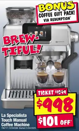 JB Hi-Fi La Specialista Touch Manual Coffee Machine offer