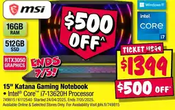 JB Hi-Fi Katana Gaming Notebook offer