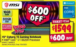 JB Hi-Fi Cyborg 15 Gaming Notebook offer
