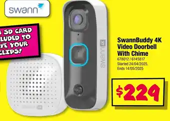 JB Hi-Fi Swannbuddy 4k video doorbell with chime offer