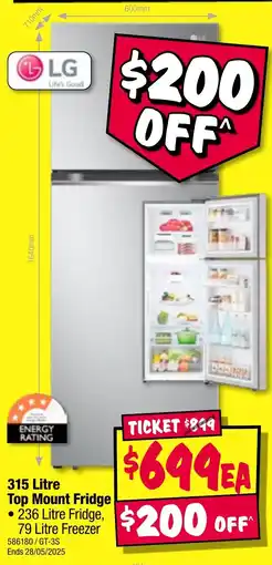 JB Hi-Fi Top Mount Fridge offer