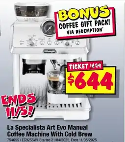 JB Hi-Fi La Specialista Art Evo Manual Coffee Machine With Cold Brew offer