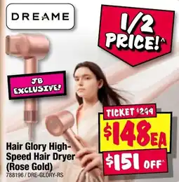 JB Hi-Fi Hair glory high- speed hair dryer (rose gold) offer