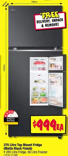 JB Hi-Fi Top mount fridge (matte black finish) offer