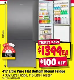 JB Hi-Fi pure flat bottom mount fridge offer
