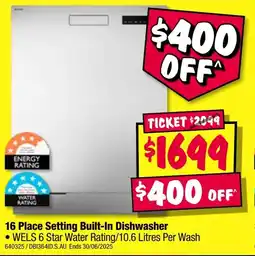 JB Hi-Fi 16 place setting built-in dishwasher offer