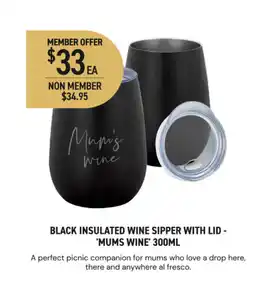 Dan Murphy's Black insulated wine sipper with lid - mums wine offer