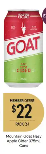 Dan Murphy's Mountain goat hazy apple cider cans offer