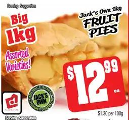 Farmer Jack's Jack's own fruit pies offer