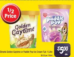 Farmer Jack's Streets Golden Gaytime or Paddle Pop Ice Cream Tub offer