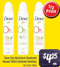 Farmer Jack's Dove zero aluminium deodorant aerosol offer