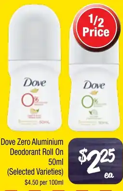 Farmer Jack's Dove zero aluminium deodorant roll on offer