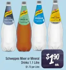 Farmer Jack's Schweppes Mixer or Mineral Drinks offer
