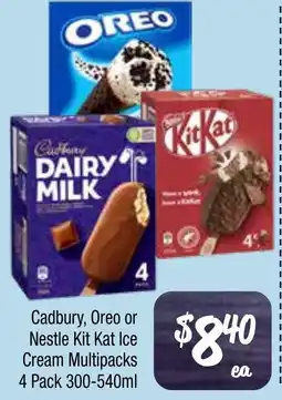 Farmer Jack's Cadbury, Oreo or Nestle Kit Kat Ice Cream Multipacks 4 Pack offer