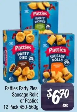Farmer Jack's Patties Party Pies, Sausage Rolls or Pasties 12 Pack offer