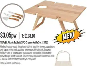 Travel Picnic Table & 3PC Cheese Knife Set