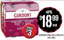 Farmer Jack's Gordons pink gin & soda 6% 4pk cans offer