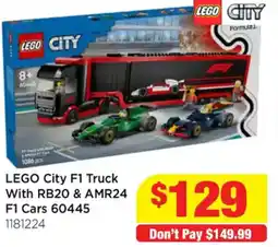 Mr Toys LEGO City F1 Truck With RB20 & AMR24 F1 Cars 60445 offer